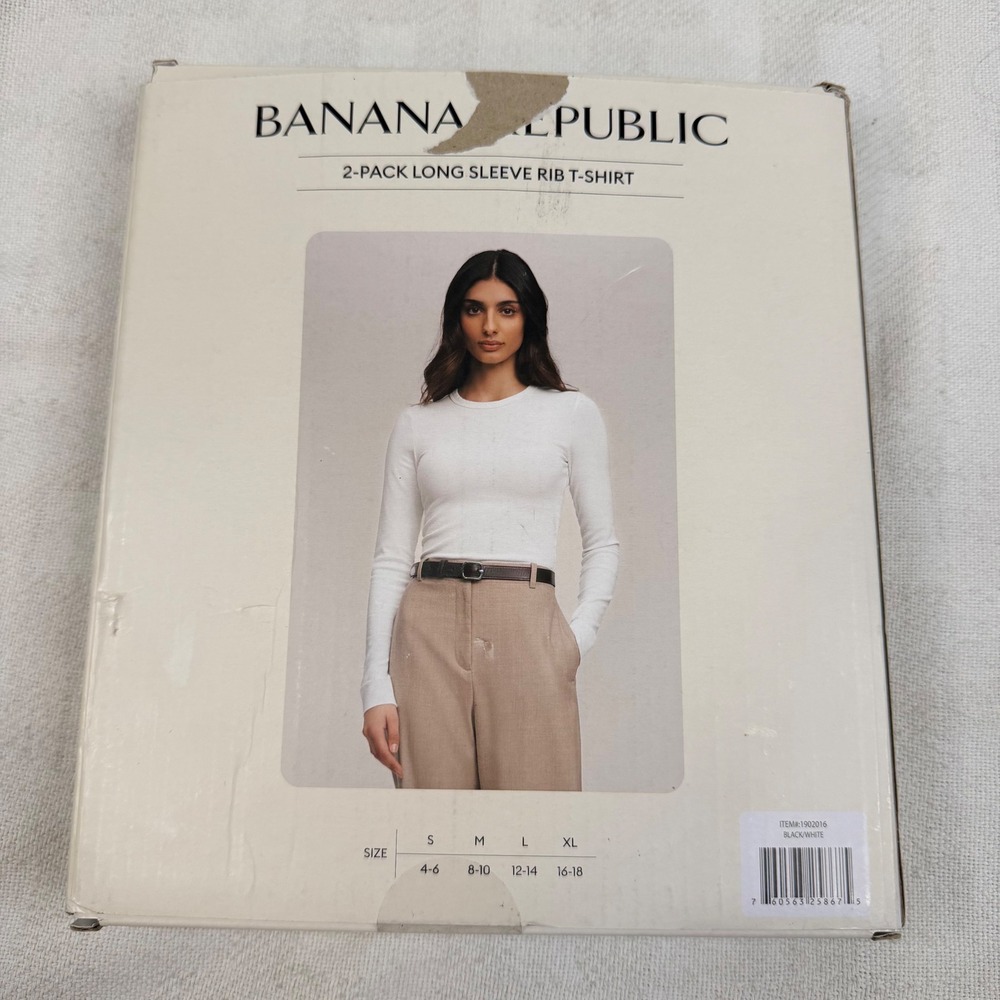 Banana Republic 2-Pack Long Sleeve Rib T-Shirt Black White XL 1902016